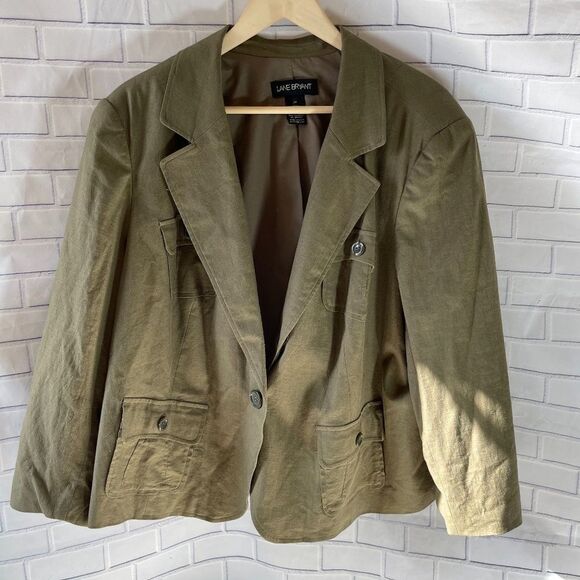 Lane Bryant Khaki Green Linen Blend Blazer Sz 24 - Picture 1 of 4